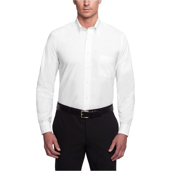 Mens Sz Large (16 34/35) White Wrinkle Free Button Up Oxford Shirt VAN HEUSEN - Picture 1 of 4